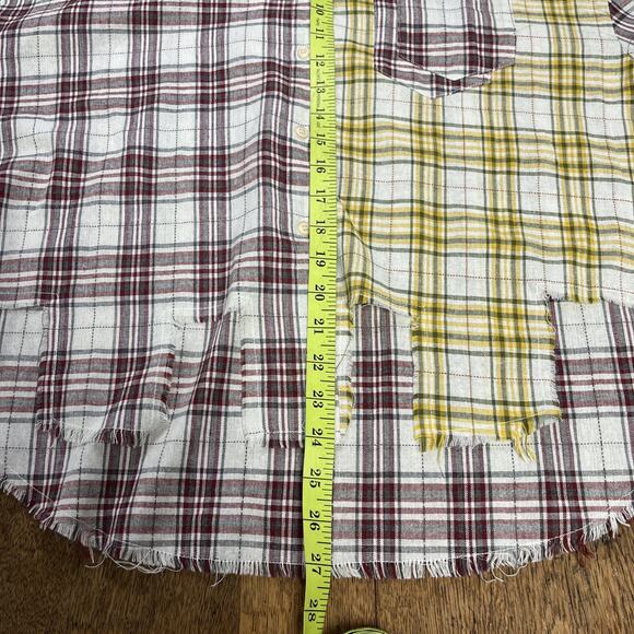 POL womens sz large long sleeve top raw edges red yellow plaid button up shirt - Picture 7 of 7